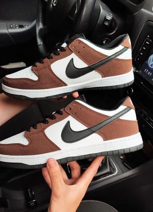 Мужские кроссовки nike sb dunk brown white🔥яркие замшевые коричневая замша кожа2 фото