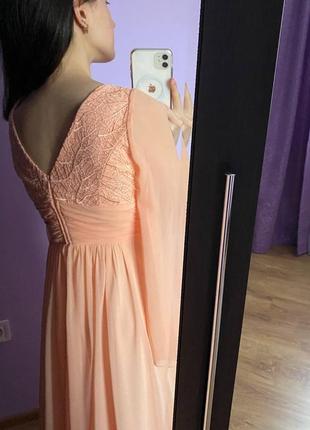 Платье на выпускной, платье персиковый цвет, платье на выпуск, на свадьбу5 фото