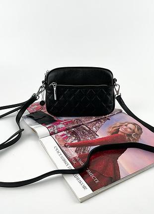 Женская кожаная сумка через polina & eiterou черная