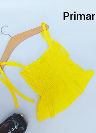 Жіноча жовта  блуза- кроптом на бретелях, які розв'язуються , топ на резинці від бренду primark