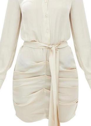 Сатиновое короткое платье рубашка мини с драпировкой и поясом на талии plt5 фото