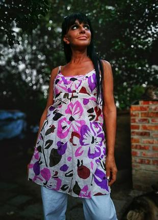 Платье сарафан туника в принт цветы коттон хлопок