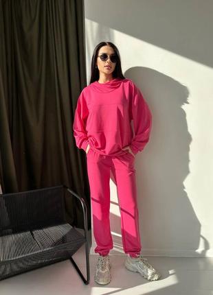 Жіночий спортивний костюм оверсайз малиновий бежевий сірий весняний літній базовий рожевий