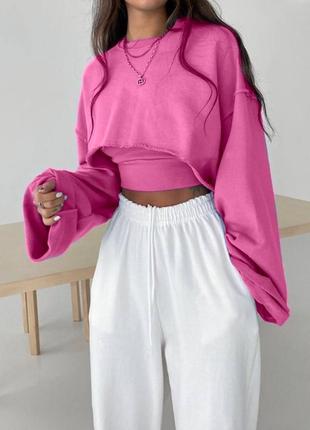 Женский спортивный костюм тройка🔥топ + укороченная кофта + штани, розовый/ белый/ серый/ чёрный