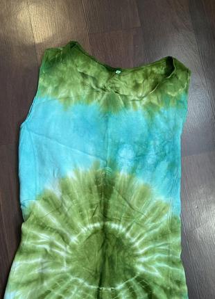 Платье распродаж платье сарафан тай дай мини летнее единый размер зеленое голубое2 фото