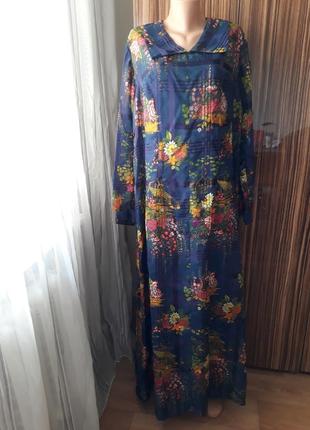 Вінтажна довга максі сукня в підлогу із органзи великий розмір принт японські мотиви