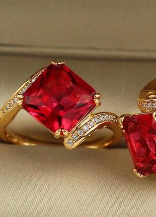 Кільце xuping jewelry червоний квадрат р 18 золотисте