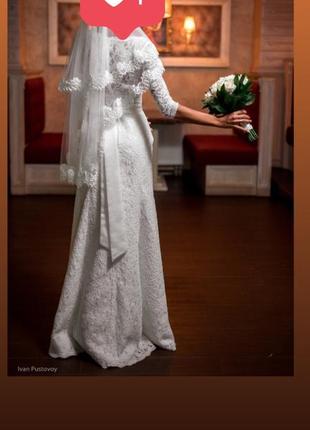 Шикарне весільне плаття кольору шампань в стилі рибка2 фото