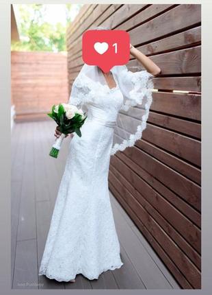 Шикарне весільне плаття кольору шампань в стилі рибка4 фото