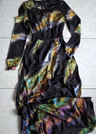 Эксклюзивное шелковое платье павлин1 фото
