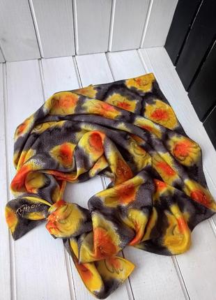 Шовкова хустка m.bochon вогняні квіти нарциси silk авторский платок1 фото