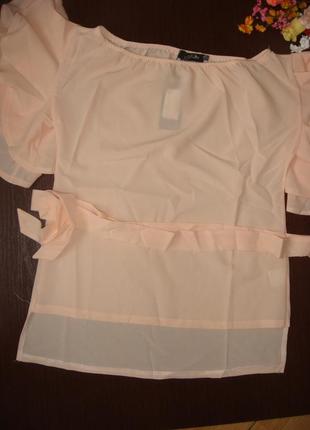 Персиковая блузка с воланами на рукавах, новая , размер s2 фото