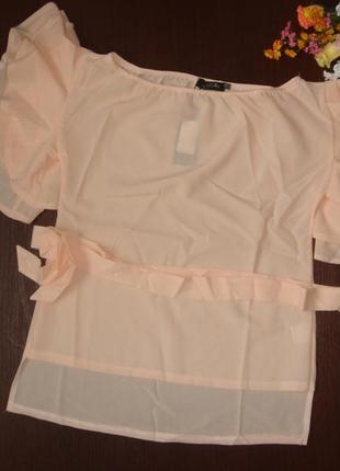 Персиковая блузка с воланами на рукавах, новая , размер s4 фото