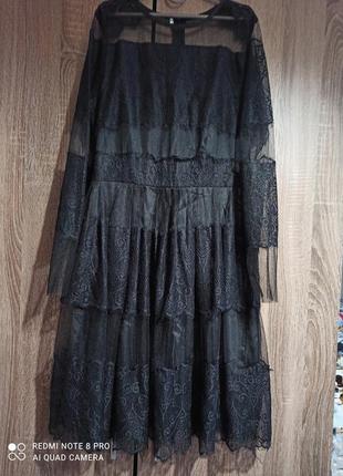 Сетевое новое черное платье миди р. s m l