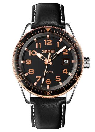 Спортивные мужские часы skmei 9232lrgbk rose-gold black leather водостойкие наручные кварцевые