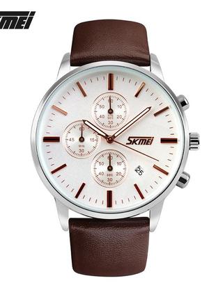 Спортивные мужские часы skmei 9103wtbn white-brown водостойкие наручные кварцевые