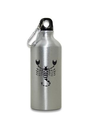 Фляга металева спортивна з карабіном знак зодіаку скорпіон срібло  650 мл