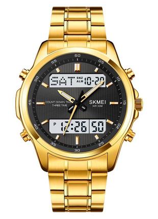 Спортивные мужские часы skmei 2049gdwt gold-white водостойкие наручные кварцевые