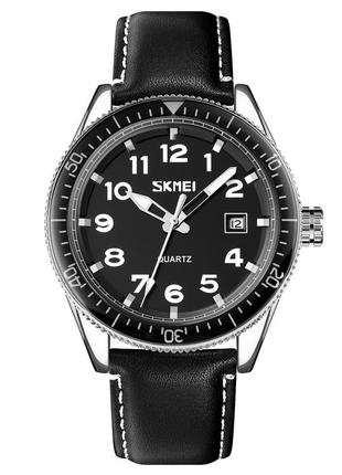 Спортивные мужские часы skmei 9232lsibk silver-black leather водостойкие наручные кварцевые