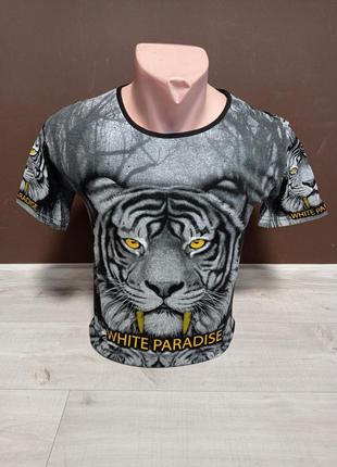 Підліткова сіра футболка "тигр" для хлопчика туреччина paradise на 14-18 років