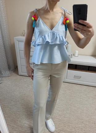 Супер стильная блуза zara нежного голубого цвета 100% коттон