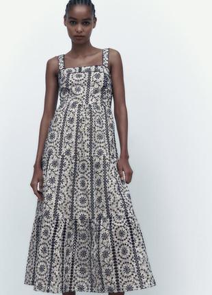 Zara платье средней длины с прорезной вышивкой, s3 фото
