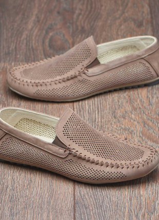 Натуральні шкіряні літні туфлі мокасіни для чоловіків натуральные кожаные летние туфли мокасины  нат4 фото