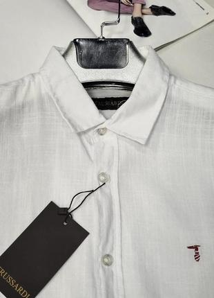 Мужская льняная рубашка белого цвета2 фото
