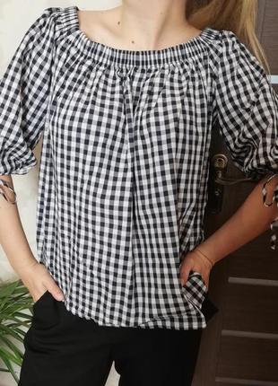 Класна хітова блуза в клітку з широкими рукавами1 фото