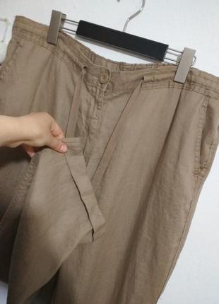 100% лен большой размер фирменные базовые льняные брюки высокая посадка супер качество!!!6 фото