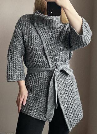 Вязаный кардиган с укороченным рукавом maxmara с поясом1 фото