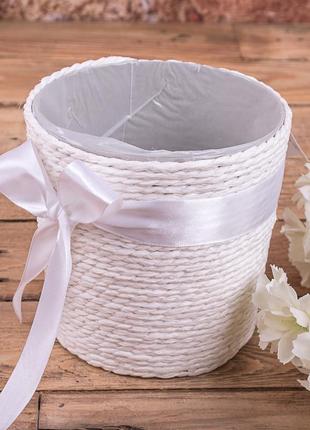 Кашпо вязаное для цветов с бантиком белое!!!!