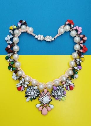 ❤️ шикарное разноцветное колье ожерелье бусы камни бусины жемчуг бижутерия2 фото