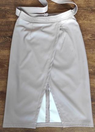 Стильная юбка миди из экокожи4 фото