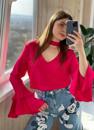 Шикарна малинова блуза з чокером 1+1=3