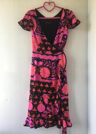 Неймовірне шовкове чайне сукню, натуральний шовк, плаття на запах, яскраве забарвлення5 фото