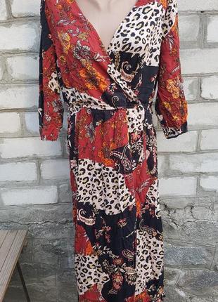 Платье миди бренд tu на запах из вискозы, леопардовый принт
