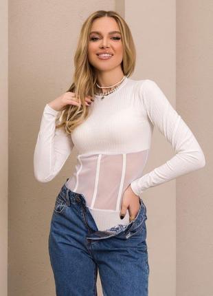 😍трикотажное боди с сетчатой вставкой
