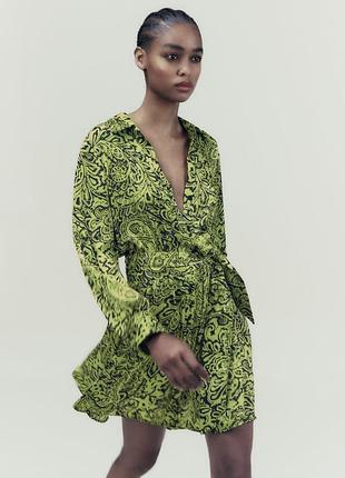 Sale🔥 атласне міні-сукня zara з принтом s/m