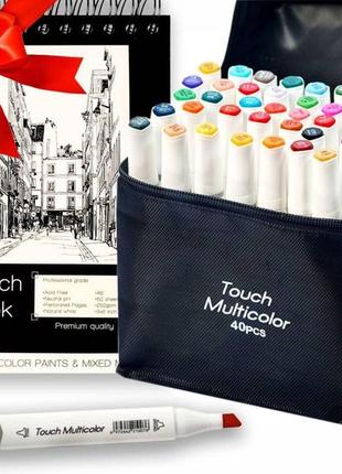 Набор двусторонних маркеров touch multicolor 40 цветов для эскизов и скетчей + подарок альбом а54 фото