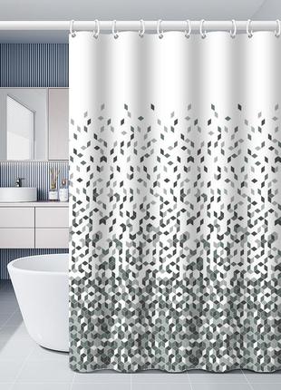 Шторка для ванной комнаты bathlux 180 x 180 см люкс качество с водоотталкивающим покрытием, белая в ромбики4 фото
