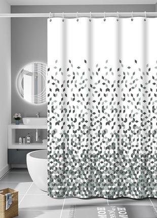 Шторка для ванной комнаты bathlux 180 x 180 см люкс качество с водоотталкивающим покрытием, белая в ромбики3 фото