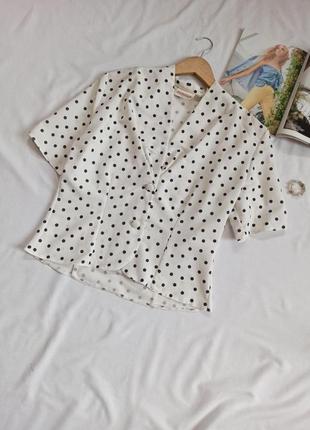 Винтажная блуза в горошек с коротким рукавом1 фото