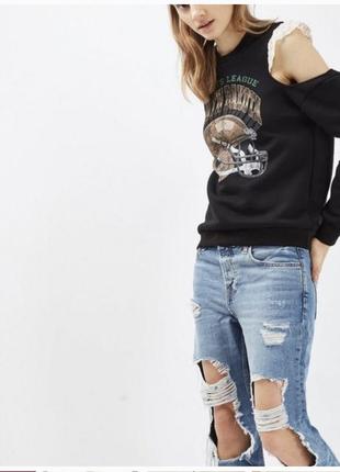 Толстовка черная с открытыми плечами и кружевом topshop2 фото