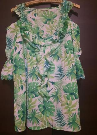 Кофта рубашка тропические листья 50 -52 размер8 фото