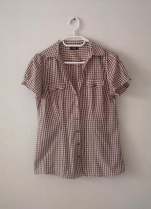 Натуральная блуза, рубашка, блузка, f&f, хлопок, кэжуал, в клетку,2 фото