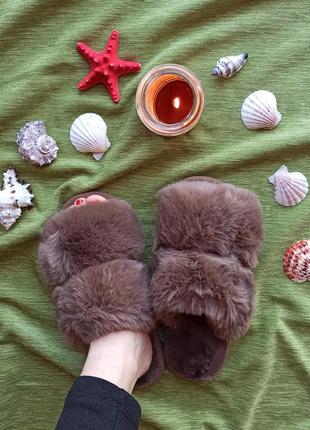 Теплые домашние тапочки из меха, подарок для девушки, мамы, меховые домашние тапочки