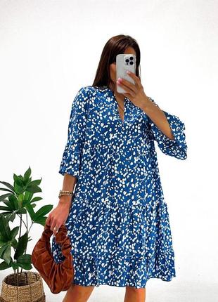 Женское платье свободного кроя с цветочным принтом  большие размеры (батал)