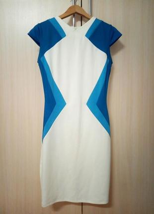 Елегантне плаття-футляр біле з синім