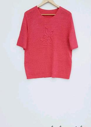 Розовый джемпер без рукавов красивый джемпер с цветком 2xl большой размер